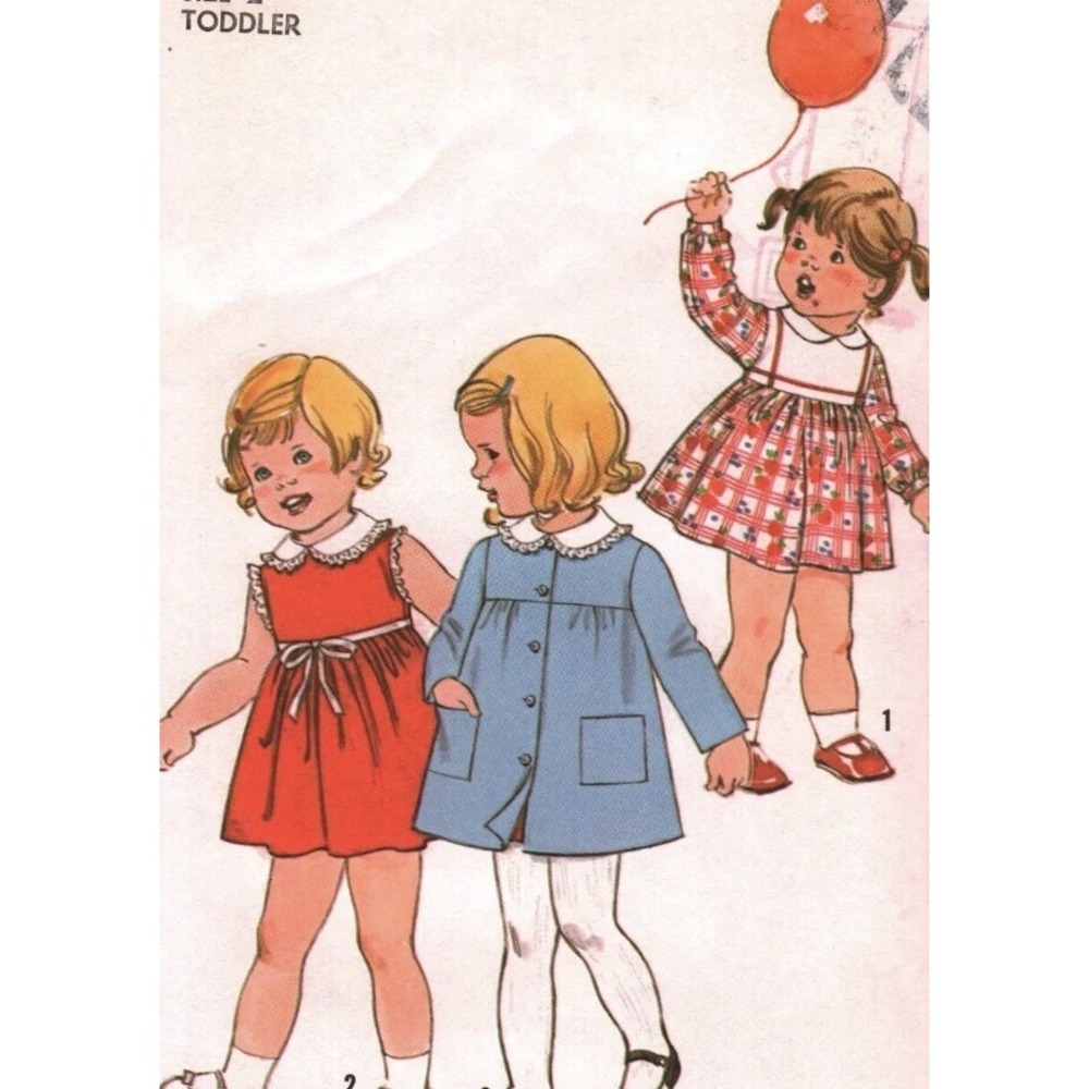 8377 Vintage Simplicity Sewing Pattern Girls 1970s Dress Unlined Coat Cut 1